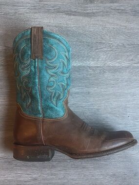 Roper Brown Leather Cowboy Boots with Teal Embroidered Shaft